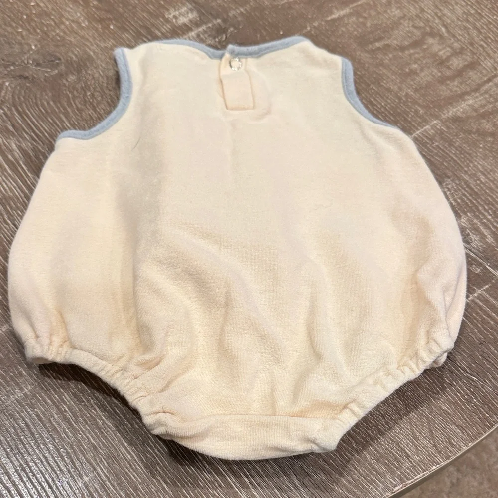 Oh Baby by Motherhood Cream Romper with Blue Trim and Multicolor Sailboat - Picture 2 of 2